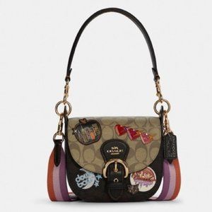 NWT💃Coach Kleo Shoulder Bag 17 Colorblock Signature Canvas With Disco Patches